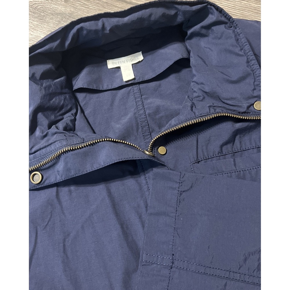 Eileen Fisher Light Cotton Nylon Hooded System Jacket Size Small Navy Color